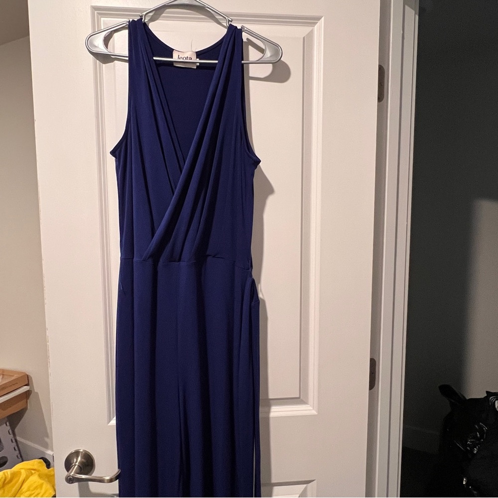 Leota Blue V-Neck Maxi Jumpsuit for Cocktail Nights